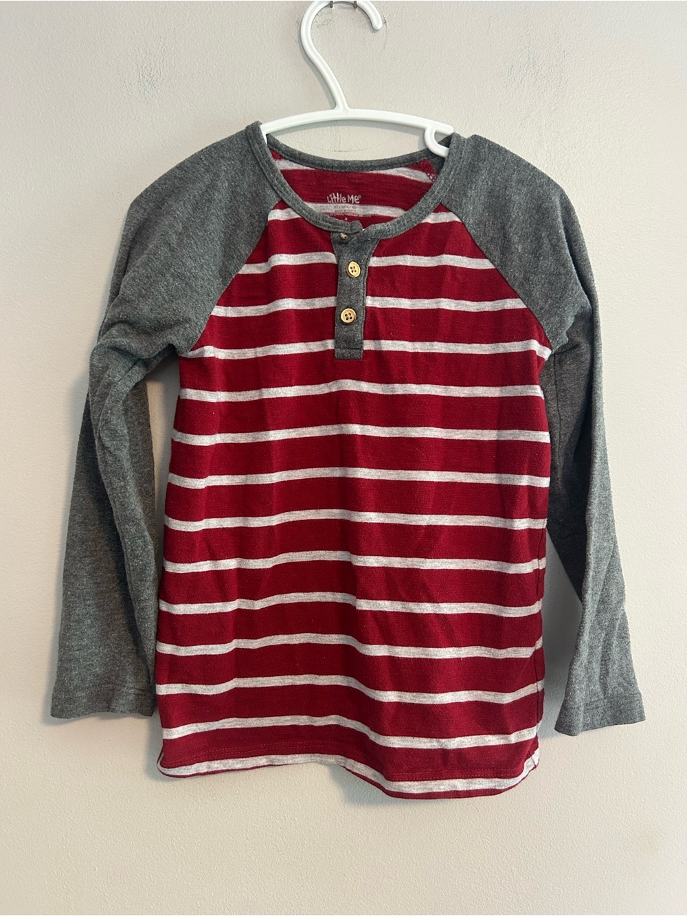Little me 4t red & grey striped Long Sleeve shirt